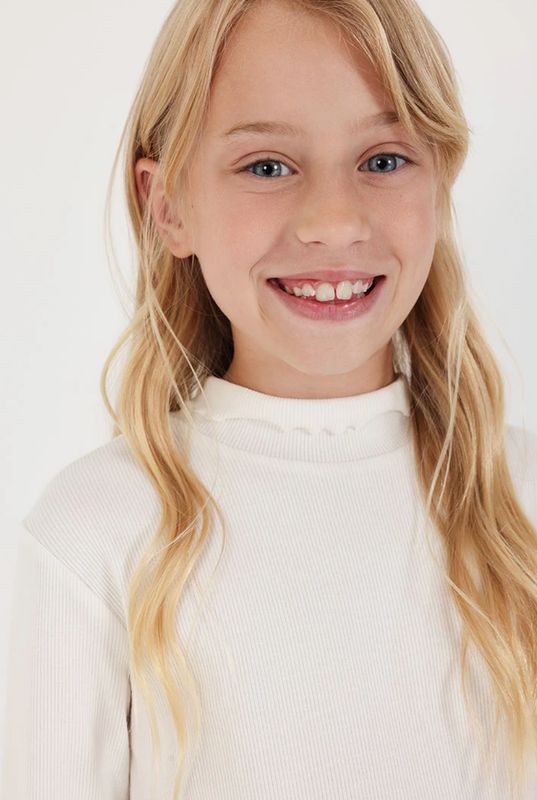 Girls White High-Neck Ribbed Top for Girls| 494074