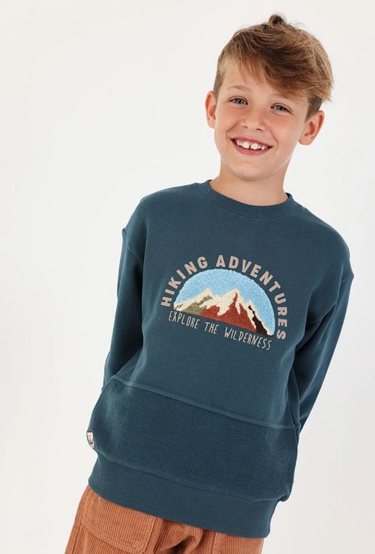 Boys Embroidered Mountain Green Fleece Sweatshirt | 514033