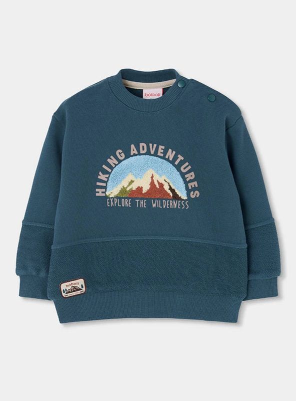 Boys Embroidered Mountain Green Fleece Sweatshirt | 514033