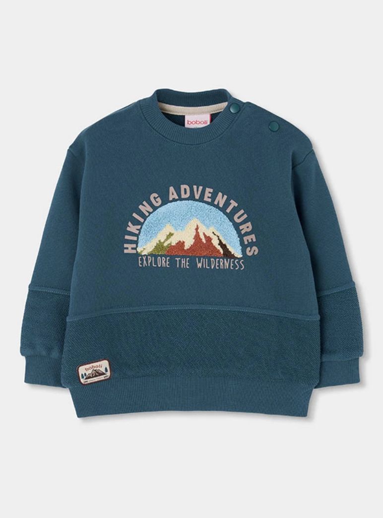 Boys Embroidered Mountain Green Fleece Sweatshirt | 514033, Size: 2Y