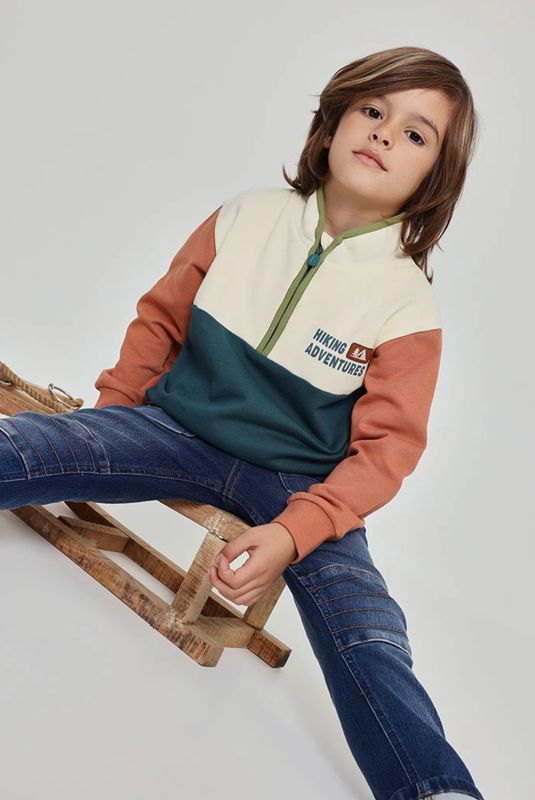 Boys Ecru Tricolour Fleece Sweatshirt Hiking Adventures| 514123