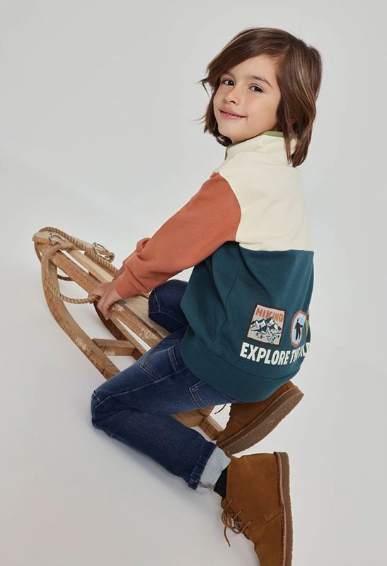 Boys Ecru Tricolour Fleece Sweatshirt Hiking Adventures| 514123