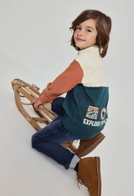 Boys Ecru Tricolour Fleece Sweatshirt Hiking Adventures| 514123