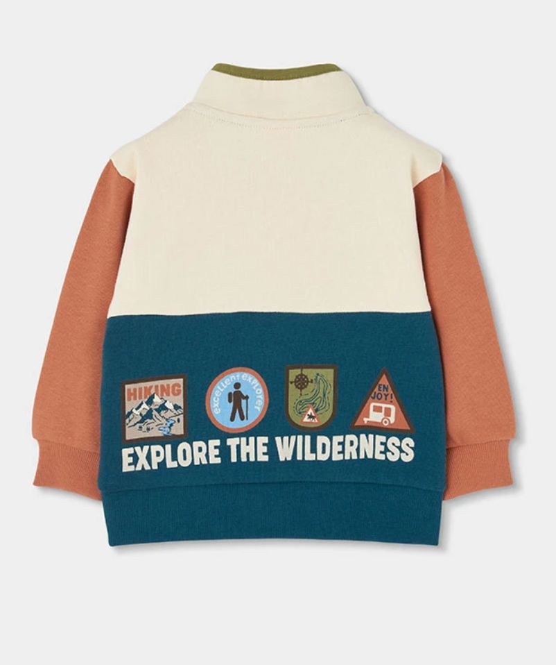 Boys Ecru Tricolour Fleece Sweatshirt Hiking Adventures| 514123, Size: 2Y