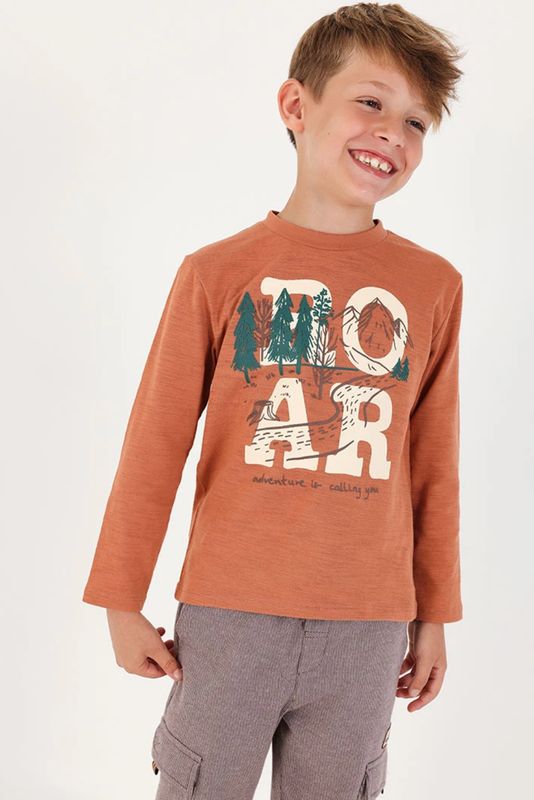 Boys Brown ROAR Adventure Print Top | 514077