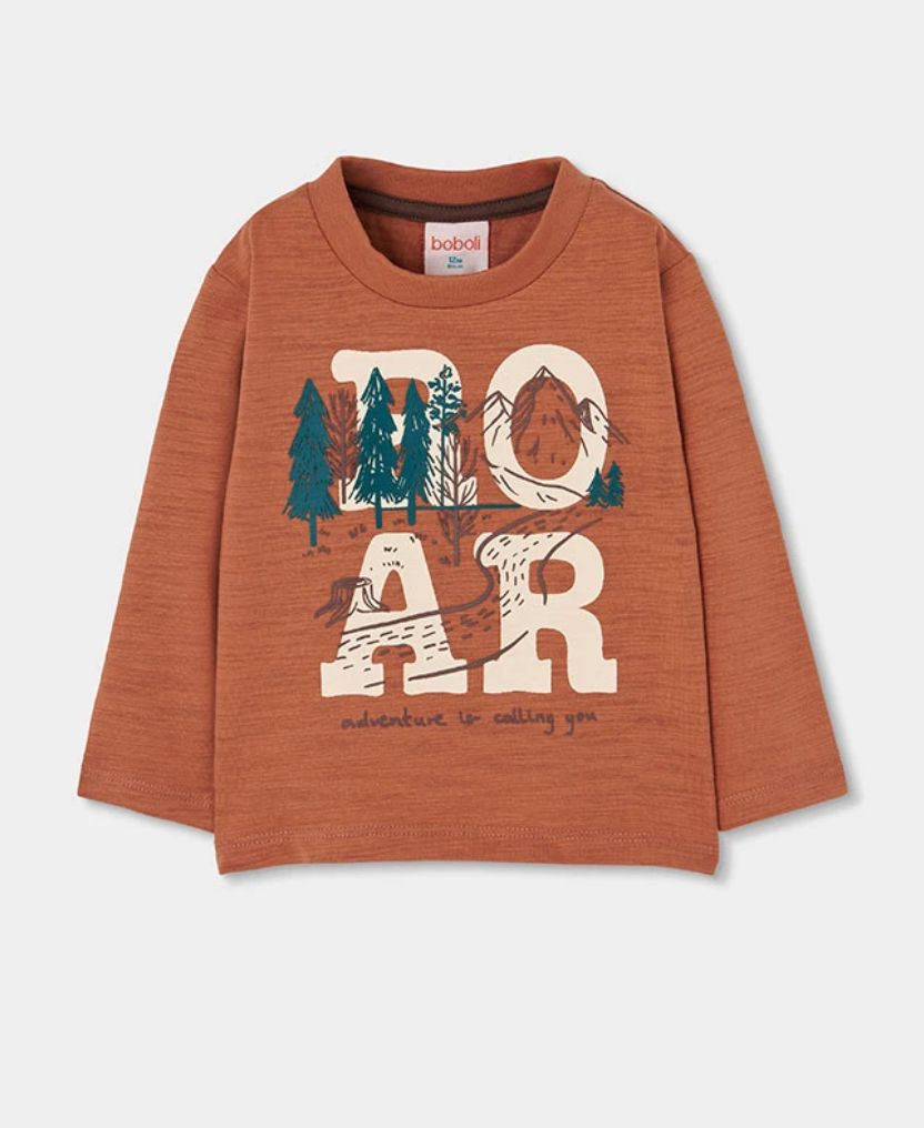 Boys Brown ROAR Adventure Print Top | 514077, Size: 2Y