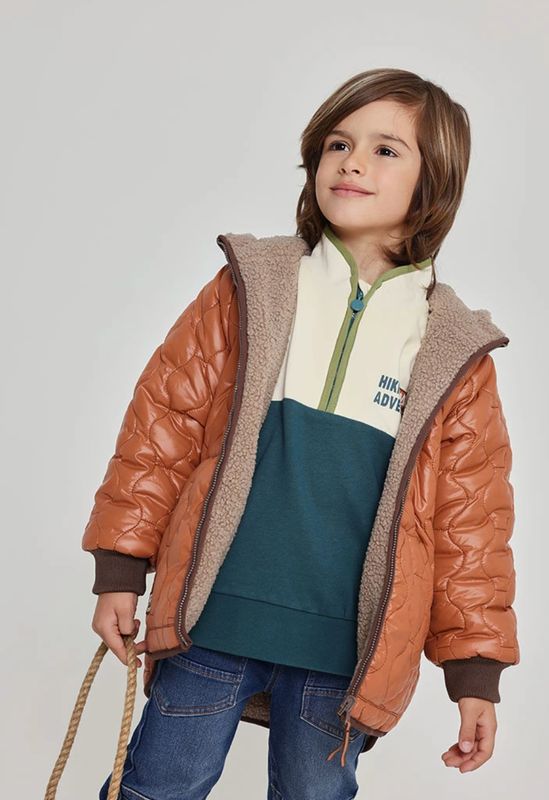Boys Reversible Brown Technical Knit Parka | 514189