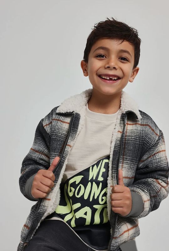 Boys Grey Checked Coat with Fleece | 534136