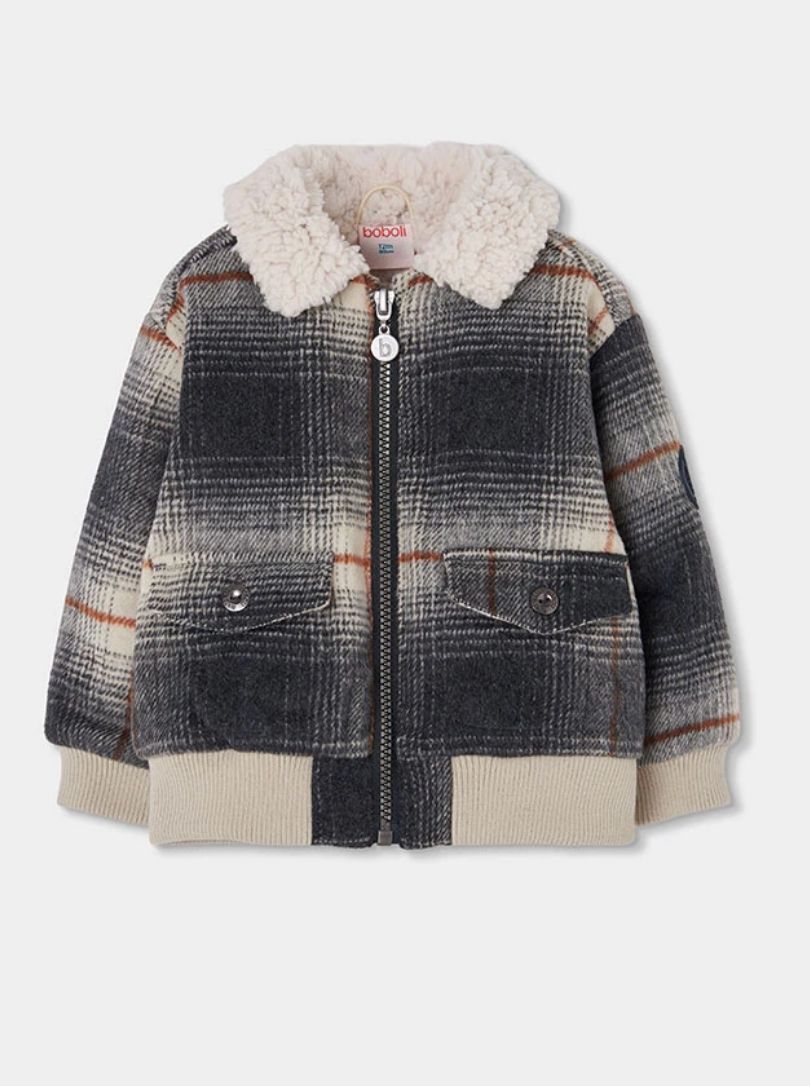 Boys Grey Checked Coat with Fleece | 534136, Size: 2Y