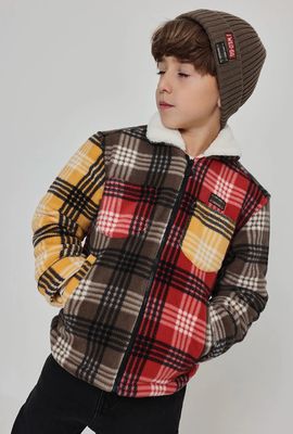 Boys Orange Check Polar Overshirt | 544137