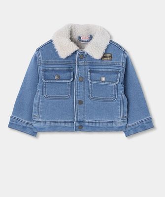 Boys Blue Knit Denim Jacket with Fleece Collar | 544159