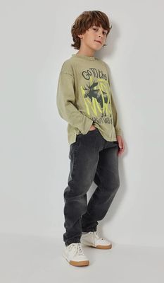 Boys Grey Elastic Denim Trousers |624013