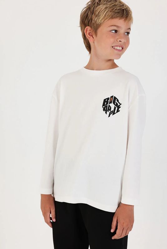 Boys White Printed Big Apple Knitted Top | 624002