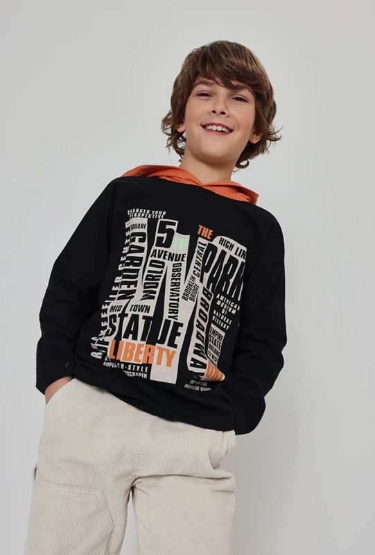 Boys Black Printed NY Hoodie | 624024