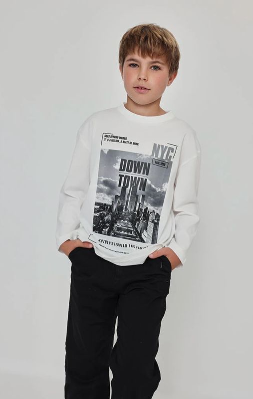 Boys White NYC City Print Knitted Top | 624035