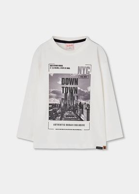Boys White NYC City Print Knitted Top | 624035