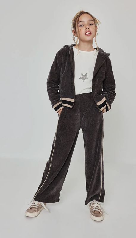 Girls Brown Velvet Trousers with Side Stripe | 784010