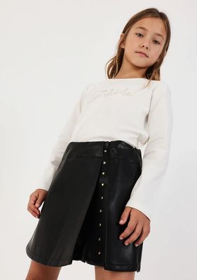 Girls Black Faux Leather Skort with Gold Studs| 774064