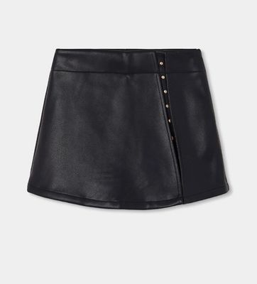 Girls Black Faux Leather Skort with Gold Studs| 774064