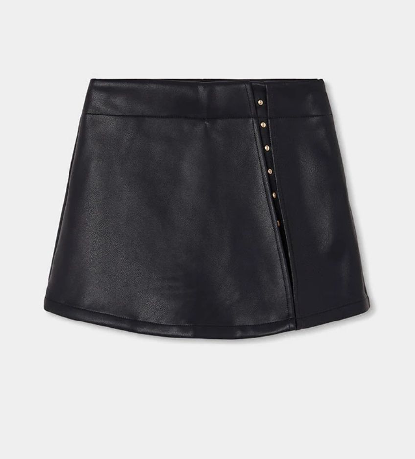Girls Black Faux Leather Skort with Gold Studs| 774064, Size: 6Y