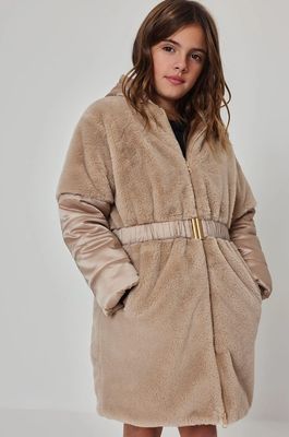 Girls Gold Faux Fur Parka with Belt| 784111
