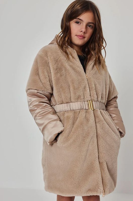 Girls Gold Faux Fur Parka with Belt| 784111