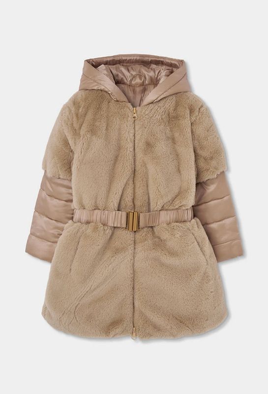 Girls Gold Faux Fur Parka with Belt| 784111