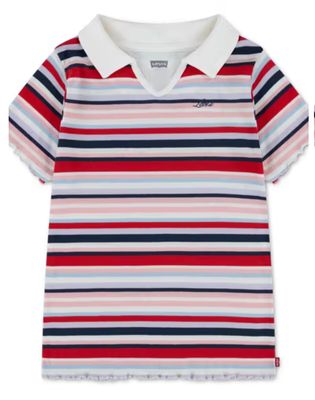 Kids Ribbed Knit Striped Polo Top 3ER383-W0E