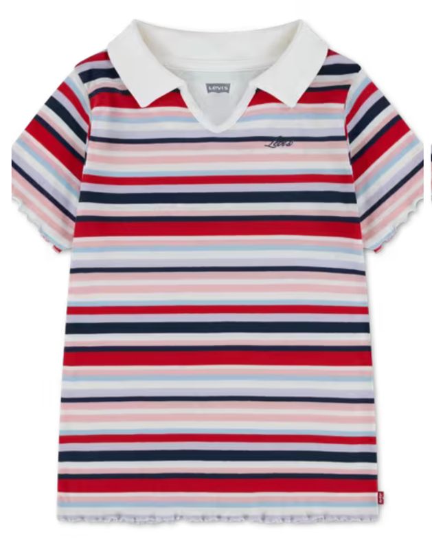 Kids Ribbed Knit Striped Polo Top 3ER383-W0E