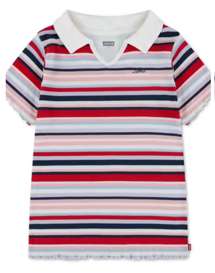 Kids Ribbed Knit Striped Polo Top 3ER383-W0E, Colour: Egret-White, Size: 4Y