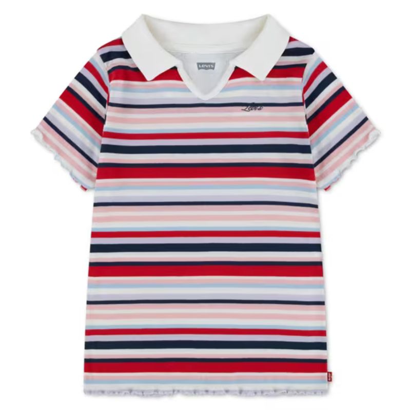 Teenager Ribbed Knit Striped Polo Top 4ER383-W0E