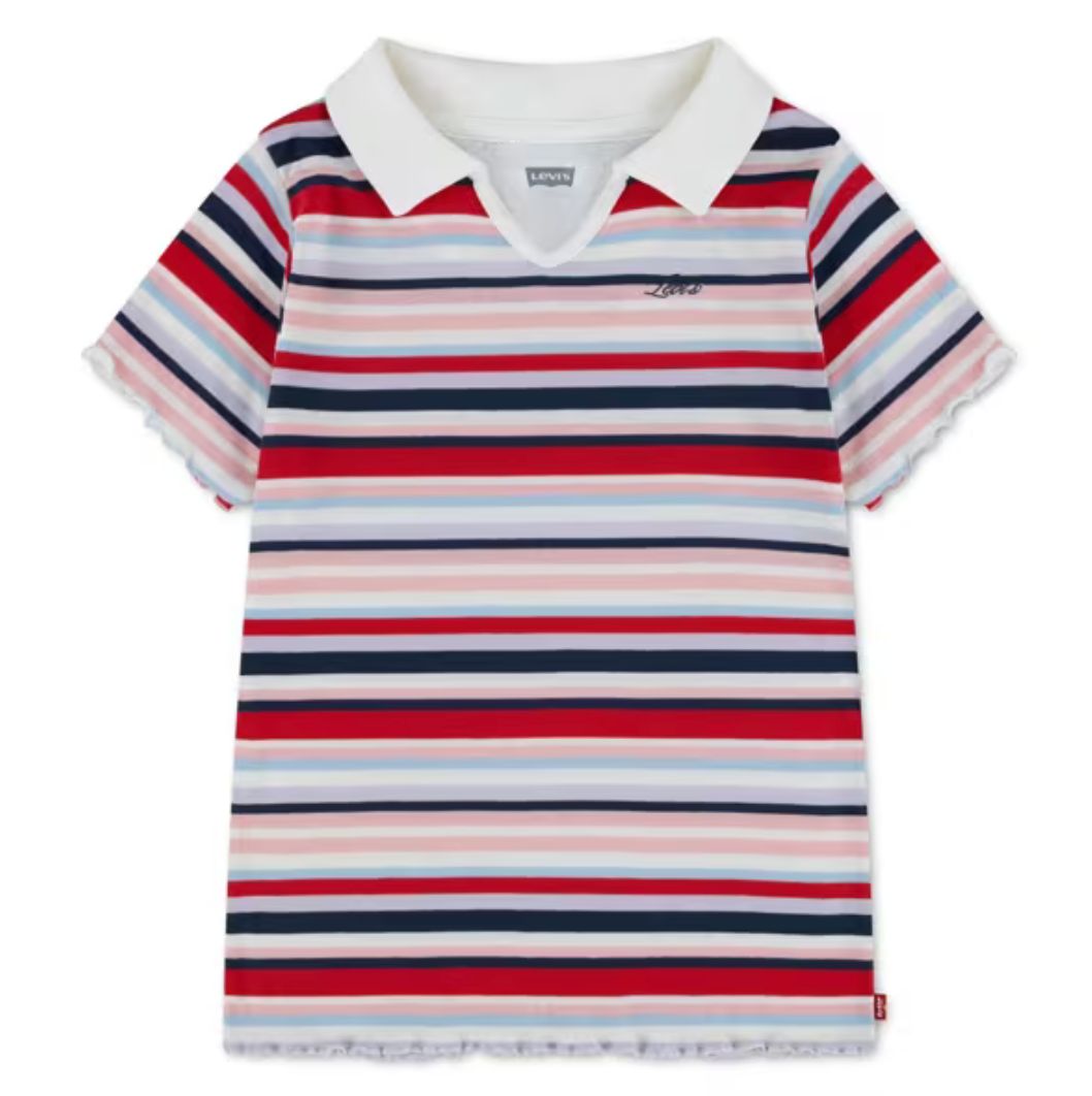 Teenager Ribbed Knit Striped Polo Top 4ER383-W0E, Colour: Egret-White, Size: 10Y