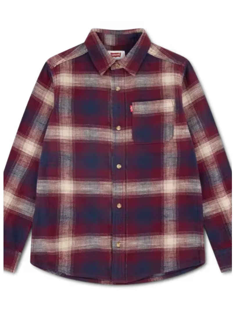 Kids Shadow Plaid Shirt 8ER927-RC9, Colour: Tawny Port, Size: 4Y