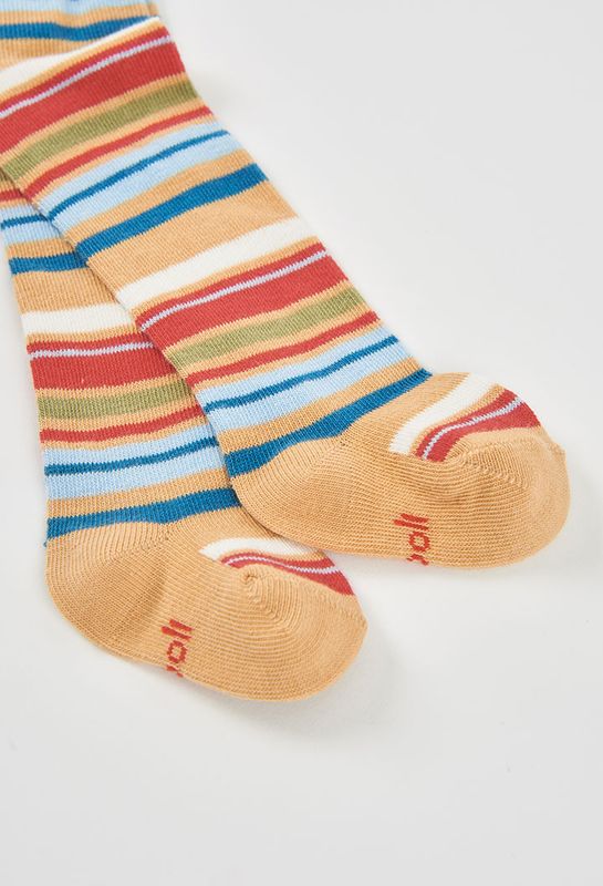 Baby Girls Red Multicolour Striped Tights | 134064