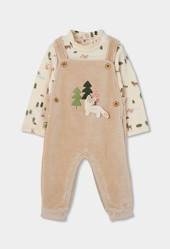 Baby Boy Forest Print Beige Knitted Set | 224042