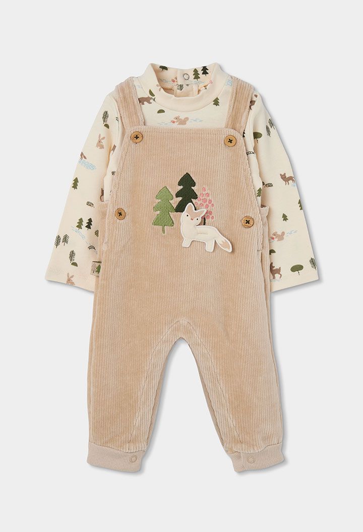 Baby Boy Forest Print Beige Knitted Set | 224042, Size: 3M
