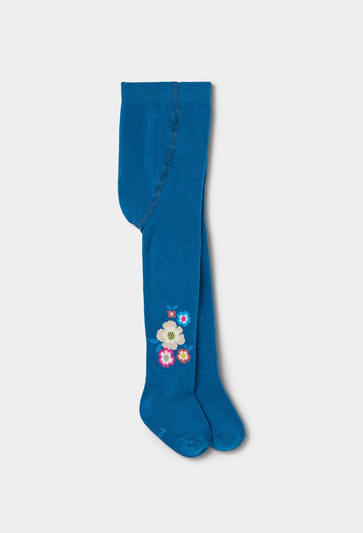 Floral Print Blue Tights | 314109, Size: 2Y