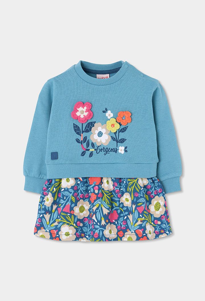 Girls Printed Floral Green Velour Combi Dress | 314121, Size: 2Y
