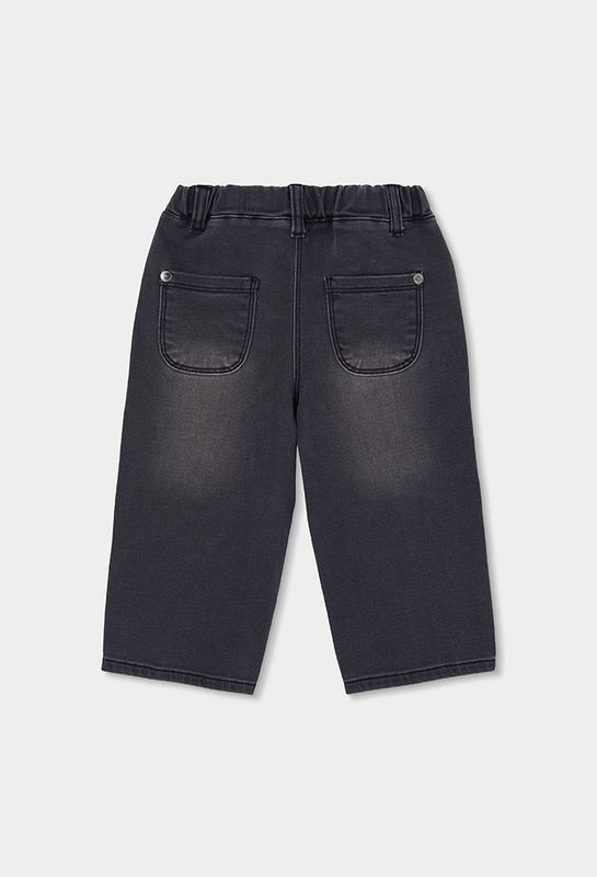 Girls Black Embroidered Floral Denim Trousers | 324010