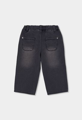 Girls Black Embroidered Floral Denim Trousers | 324010