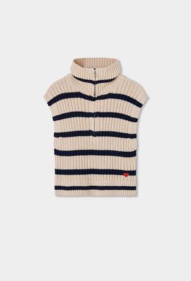 Girls Ecru Striped Embroidered Heart Gilet | 404121