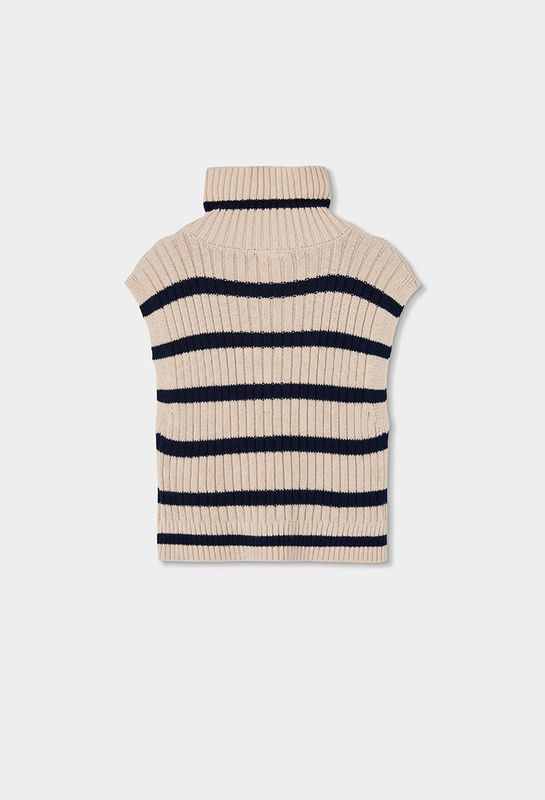 Girls Ecru Striped Embroidered Heart Gilet | 404121