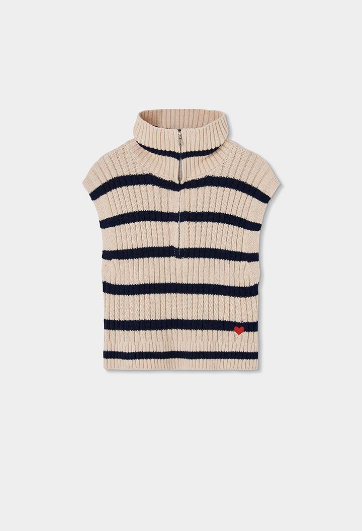 Girls Ecru Striped Embroidered Heart Gilet | 404121, Size: 6Y