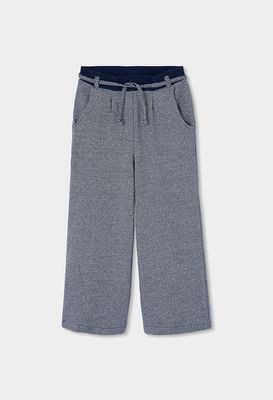 Girls Navy Blue Herringbone Knit Trousers | 414065
