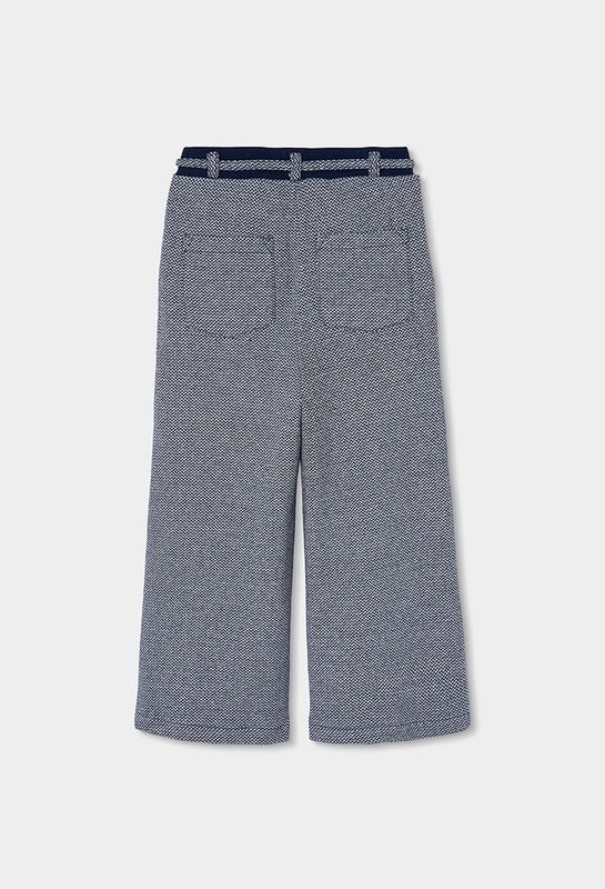 Girls Navy Blue Herringbone Knit Trousers | 414065