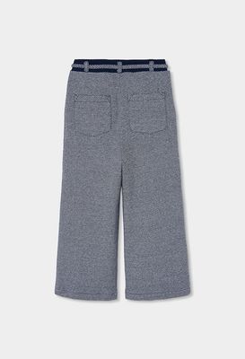 Girls Navy Blue Herringbone Knit Trousers | 414065