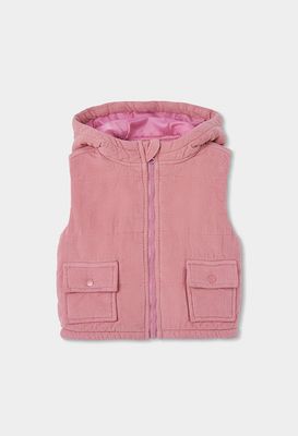 Girls Pink Hooded Corduroy Gilet | 424178