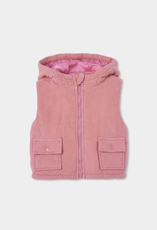 Girls Pink Hooded Corduroy Gilet | 424178