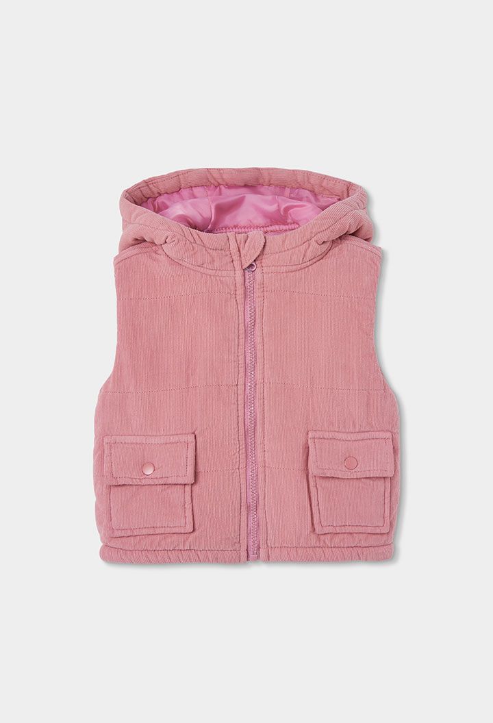 Girls Pink Hooded Corduroy Gilet | 424178, Size: 6Y