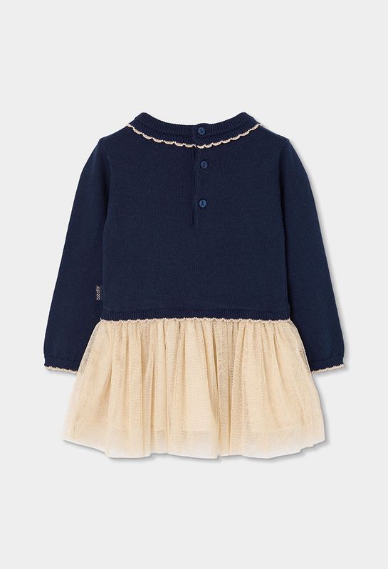 Girls Blue Navy Tulle Dress with Gold Bow | 754040